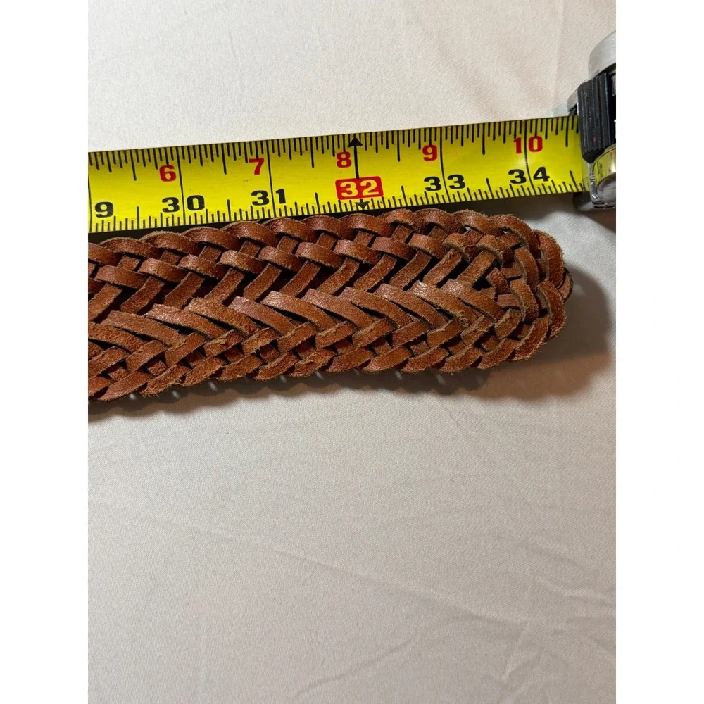 DKNY 90's Leather Braided Woven Belt Brown Brass Concho Studded M/L Western